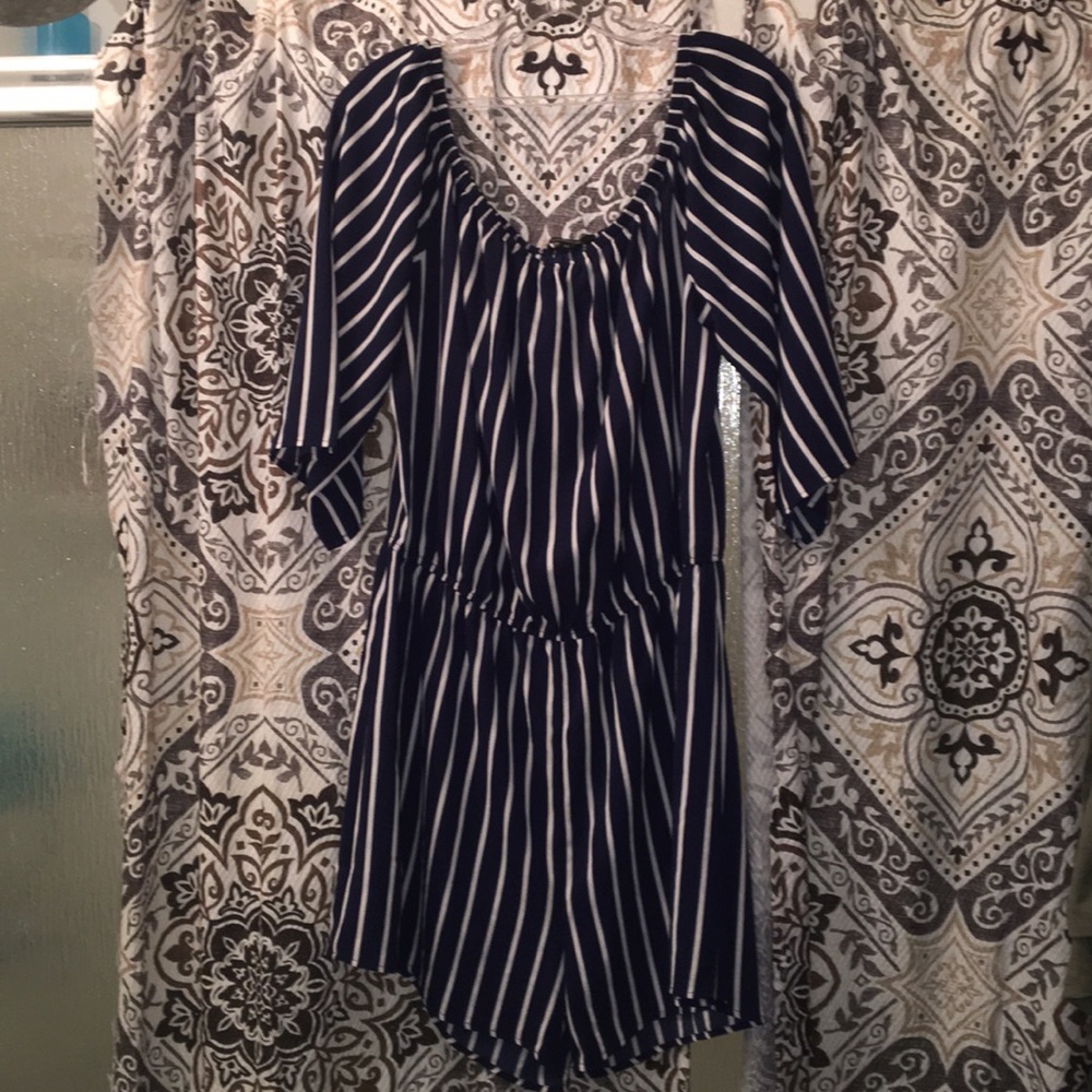 Off the shoulder striped romper